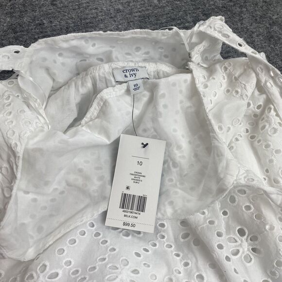 White Eyelet Midi Sundress Womens Dr 10 White Eyelet Dress Cotton Cute Girly Tie - Picture 7 of 9